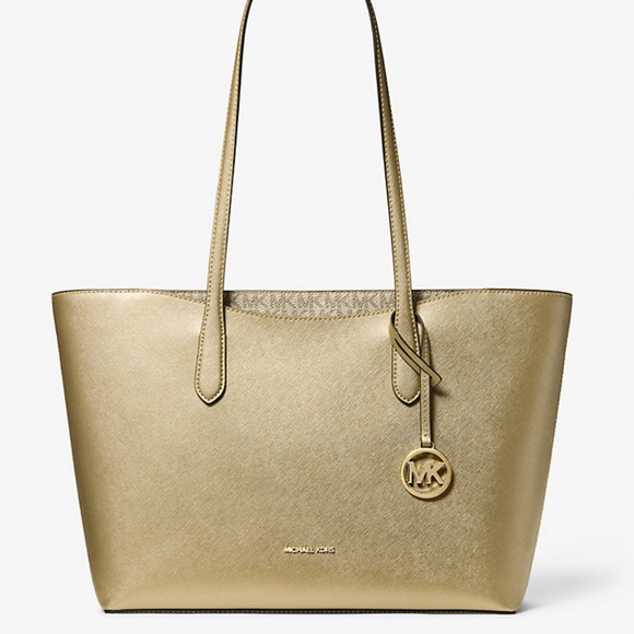 Michael Kors Handbags - MICHAEL KORS Arden Large Metallic Top-Zip Shoulder Tote Bag
Pale Gold 
NWT